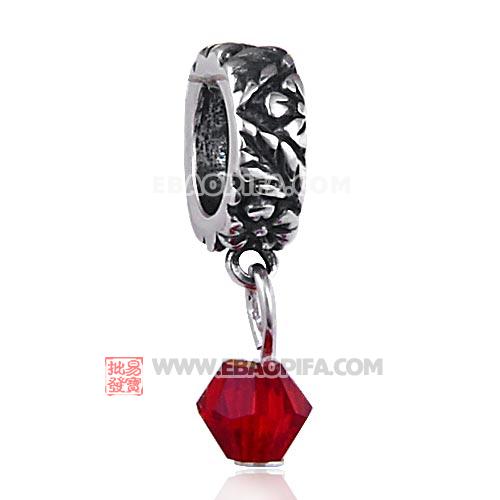 厂家生产直销花款图案925纯银吊坠珠子红色色水晶