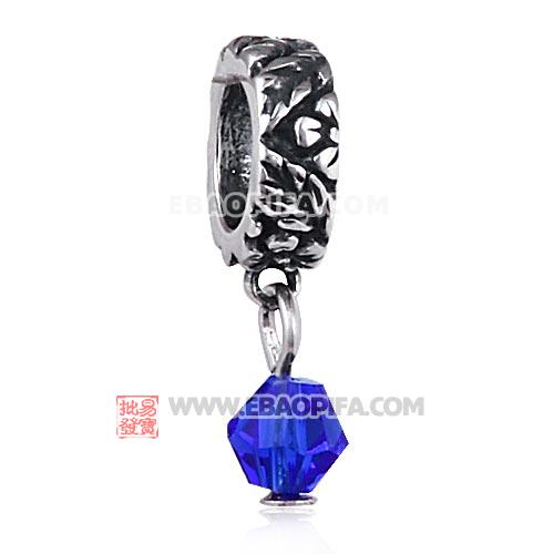 厂家生产直销花款图案925纯银吊坠珠子蓝色色水晶