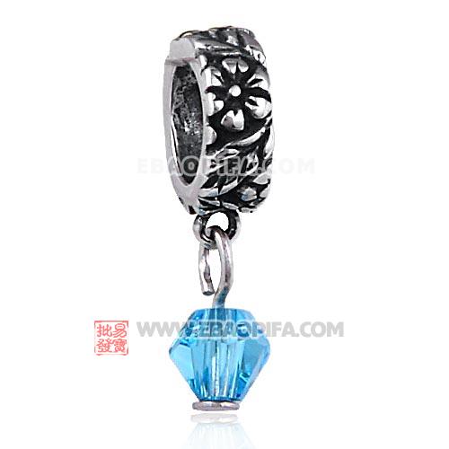厂家生产直销花款图案925纯银吊坠珠子海蓝色水晶