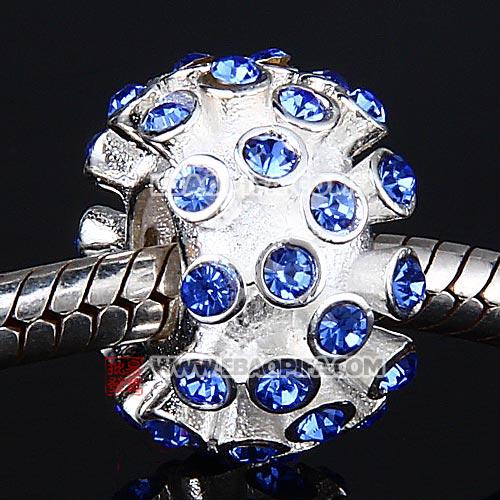 蓝色奥钻圆形珠子 925纯银珠子