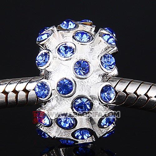 蓝色奥钻圆形珠子 现货批发925纯银珠子奥地利进口蓝色水钻