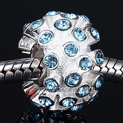 海蓝奥钻圆形珠子 现货批发925纯银珠子奥地利进口海蓝水钻