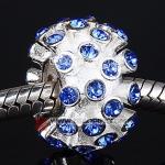 蓝色奥钻圆形珠子 现货批发925纯银珠子奥地利进口蓝色水钻