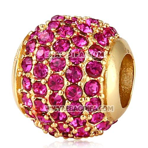 紫红奥钻金色925纯银珠子