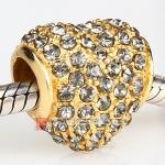 批发进口奥地利黑钻石水钻镶钻 潘多拉风格 18K真金电镀心形925纯银珠子