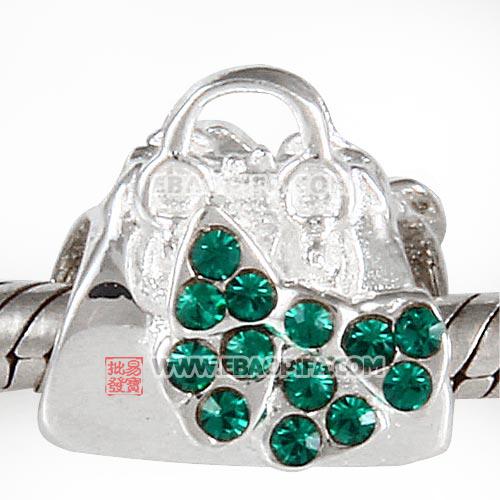 购物包925纯银镶绿色钻珠子