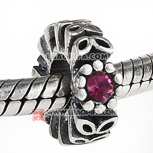 紫色奥钻925纯银间隔大孔珠厂家批发销售