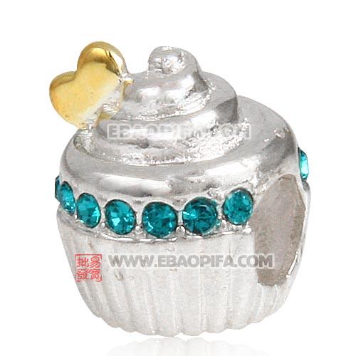 金色心形蛋糕蓝锆石奥钻925纯银珠子