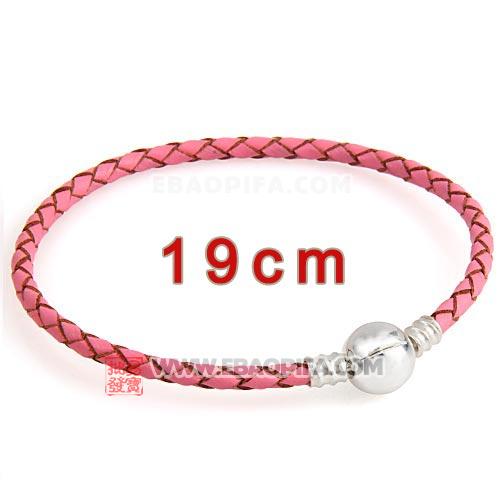 粉红色19cm进口皮绳手链