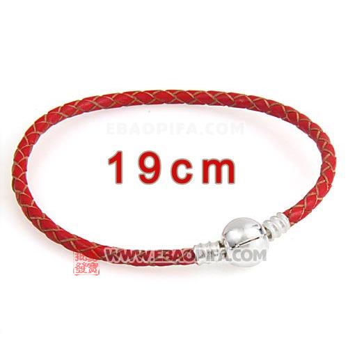 红色19cm进口皮绳圆形925纯银扣头手链批发 厂家直销