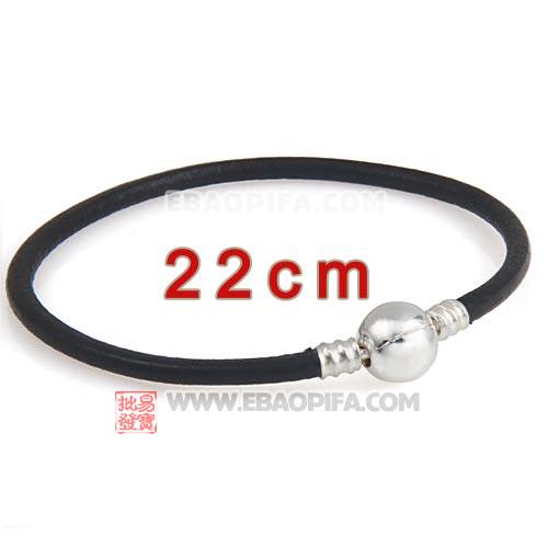 黑色22cm牛皮绳圆形925纯银扣头手链批发 厂家直供销售