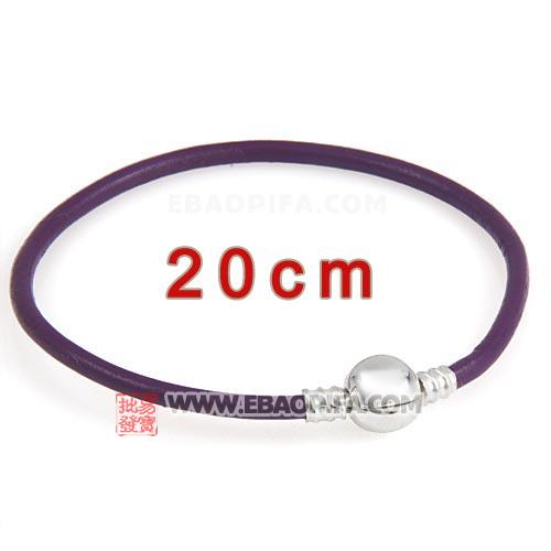 紫色20cm牛皮绳圆形925纯银扣头手链批发 厂家直供销售