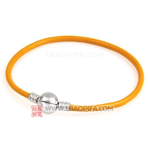黄色19cm牛皮绳圆形925纯银扣头手链批发 厂家直供销售