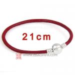 红色21cm牛皮绳圆形925纯银扣头手链批发 厂家直供销售