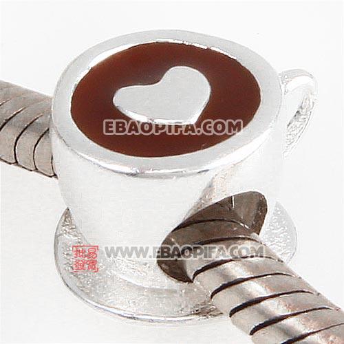 镀银处理心形滴油咖啡杯925纯银珠子厂家直销生产批发