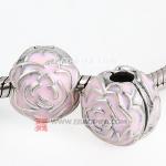 粉色玫瑰花925纯银定位扣珠子工厂生产直销批发