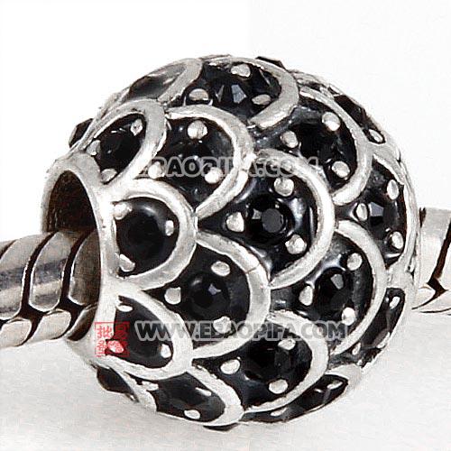 黑色奥地利进口水钻龙鳞款式圆珠925纯银珠子厂家生产直销批发