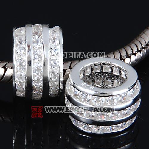 白色锆石3圈925纯银珠子厂家生产直销