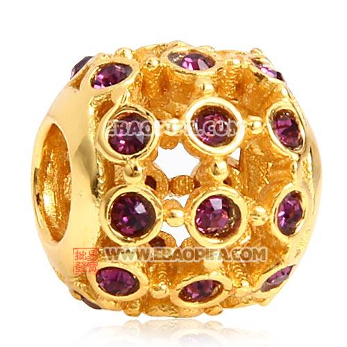 紫色奥钻三排镀18K真金钻珠925纯银珠子厂家生产直销