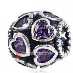 心形紫色锆石925纯银间隔珠子厂家生产直销