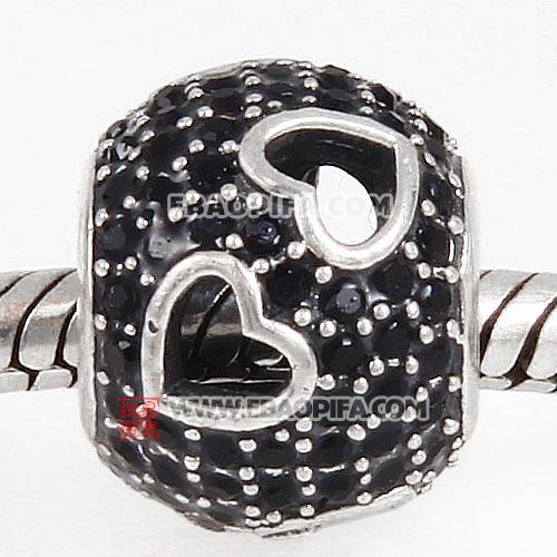 黑色进口奥地利水钻圆珠心形款925纯银珠子生产批发