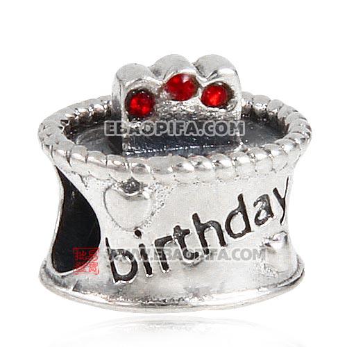 浅红奥钻点蜡烛生日蛋糕心形图案925纯银珠子厂家生产直销批发