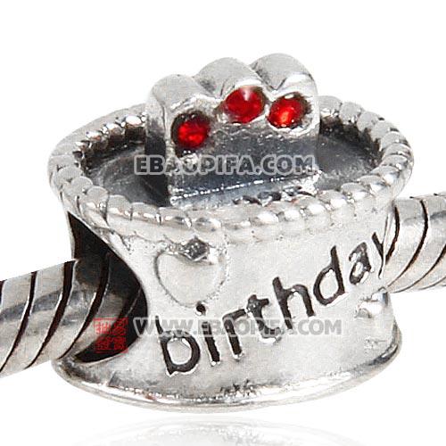 浅红奥钻点蜡烛生日蛋糕心形图案925纯银珠子厂家生产直销批发