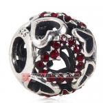 红色奥钻镂空心形圆形925纯银珠子
