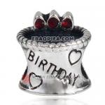 红色奥钻点蜡烛生日蛋糕心形图案925纯银珠子厂家生产直销批发