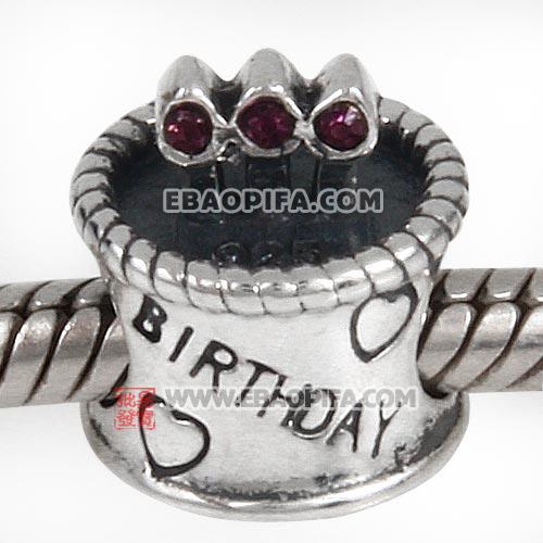 紫色奥钻点蜡烛生日蛋糕心形图案925纯银珠子厂家生产直销批发