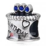 蓝色奥钻点蜡烛生日蛋糕心形图案925纯银珠子厂家生产直销批发