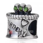 橄榄奥钻点蜡烛生日蛋糕心形图案925纯银珠子厂家生产直销批发
