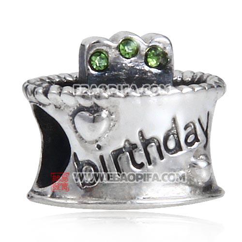 橄榄奥钻点蜡烛生日蛋糕心形图案925纯银珠子