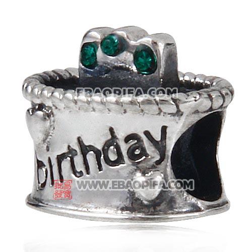 绿色奥钻点蜡烛生日蛋糕心形图案925纯银珠子厂家生产直销批发