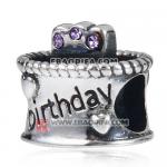 紫罗兰奥钻点蜡烛生日蛋糕心形图案925纯银珠子厂家生产直销批发