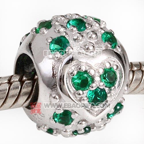 心形绿色锆石925纯银珠子厂家生产直销批发