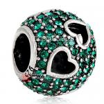 绿色进口奥地利水钻圆珠心形款925纯银珠子生产批发