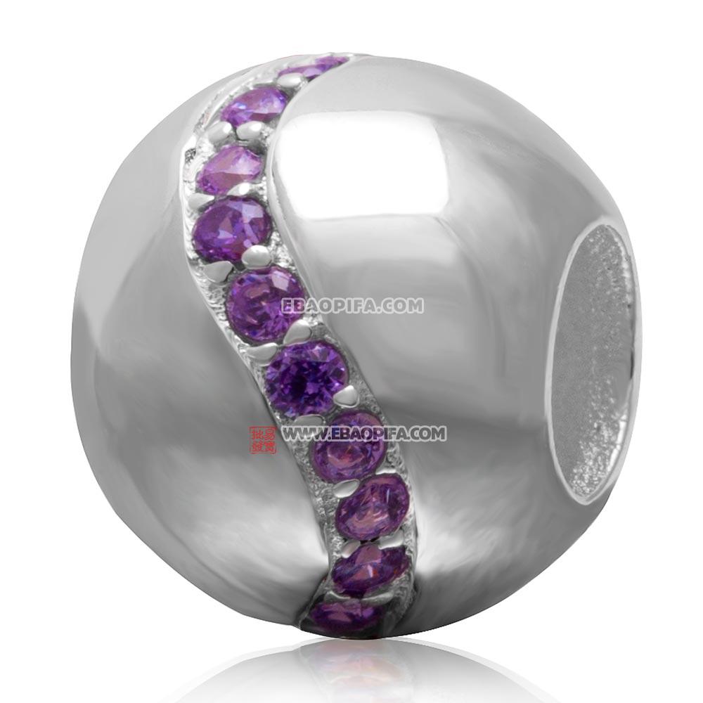 紫色锆石波浪形圆形925银珠