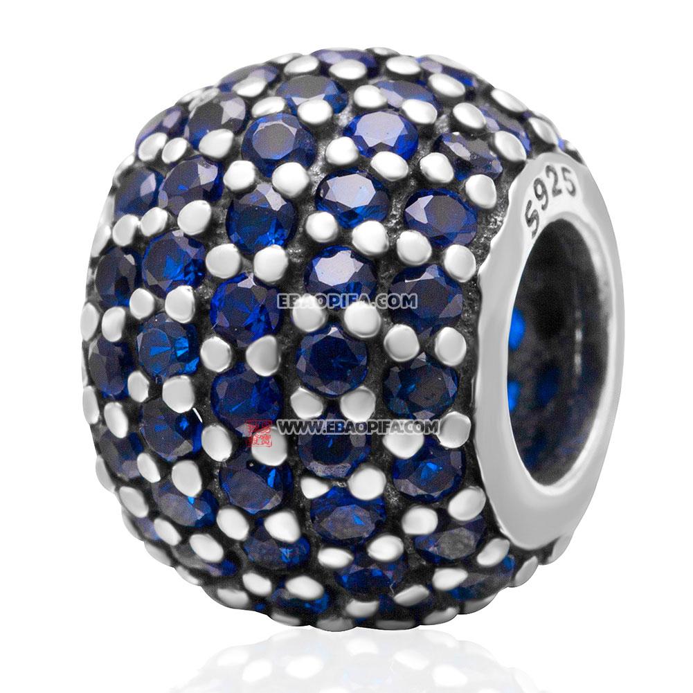 深蓝色锆石圆形925纯银珠子