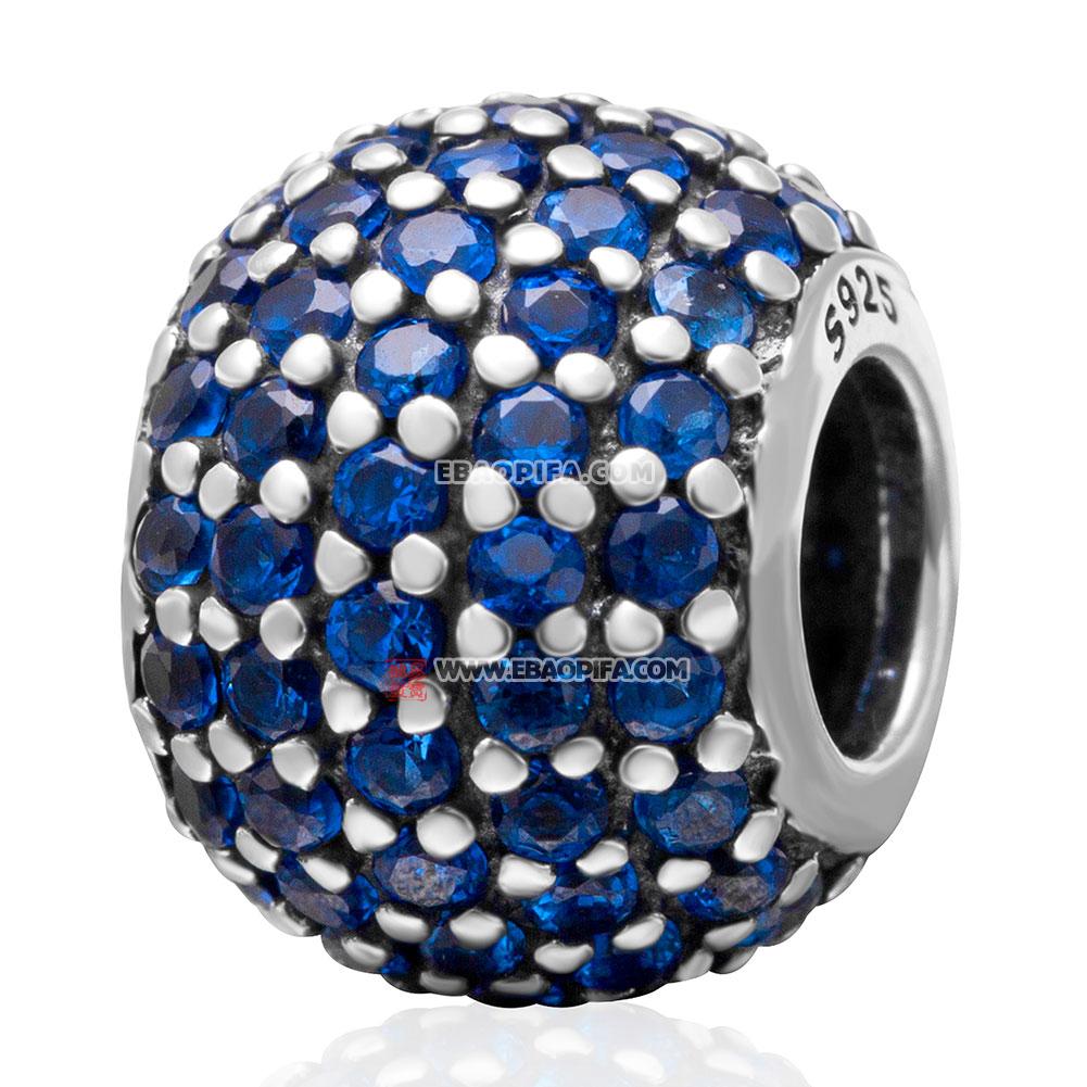 蓝色锆石圆形925纯银珠子