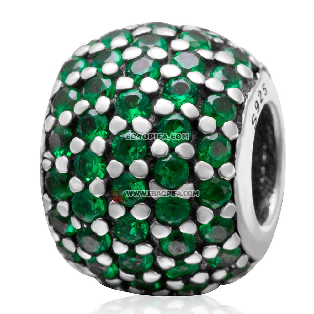绿色锆石圆形925银珠