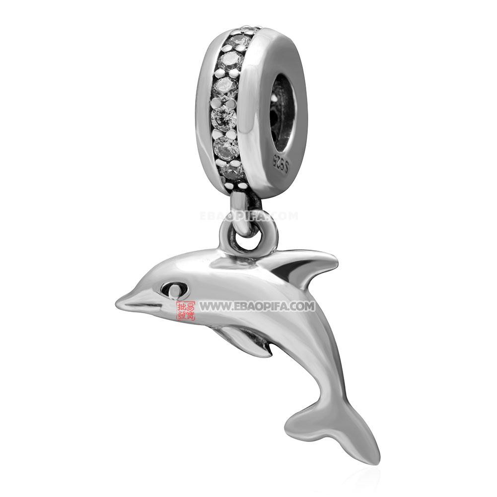 白色锆石海豚吊坠925银珠