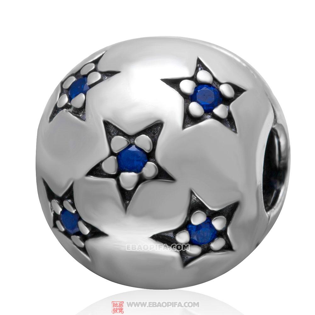 蓝色锆石圆形夹扣925银珠
