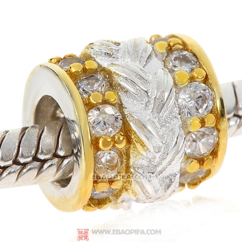 镀金花纹珠子 潘多拉风格真金18K电镀表面 925纯银珠子 欧洲珠 大孔珠