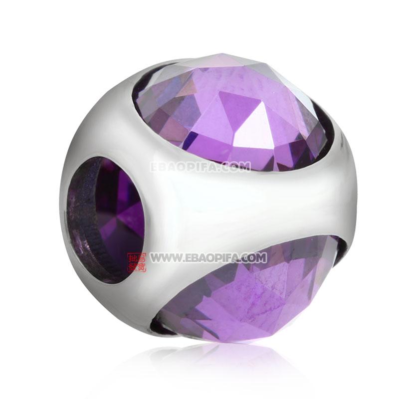 三面紫色水晶925银珠