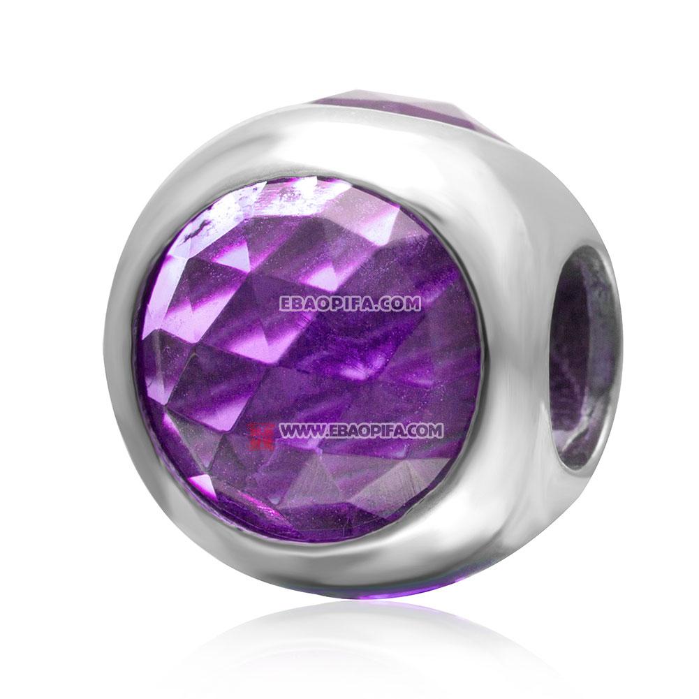 三面紫色水晶925银珠