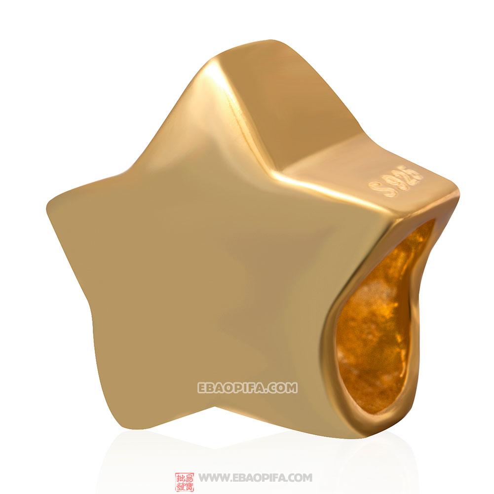 金色五角星925纯银珠子