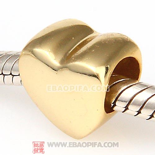 镀金心形珠子 厂家直销18K真金电镀抗氧化表面处理925纯银珠