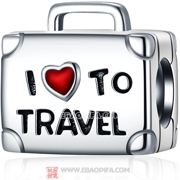 925 Sterling Silver I Love to Travel Suitcase Bead