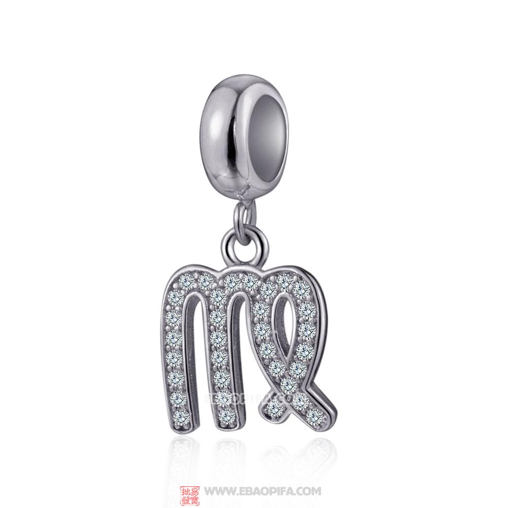 Silver Cubic Zirconia Virgo Charms Pendant